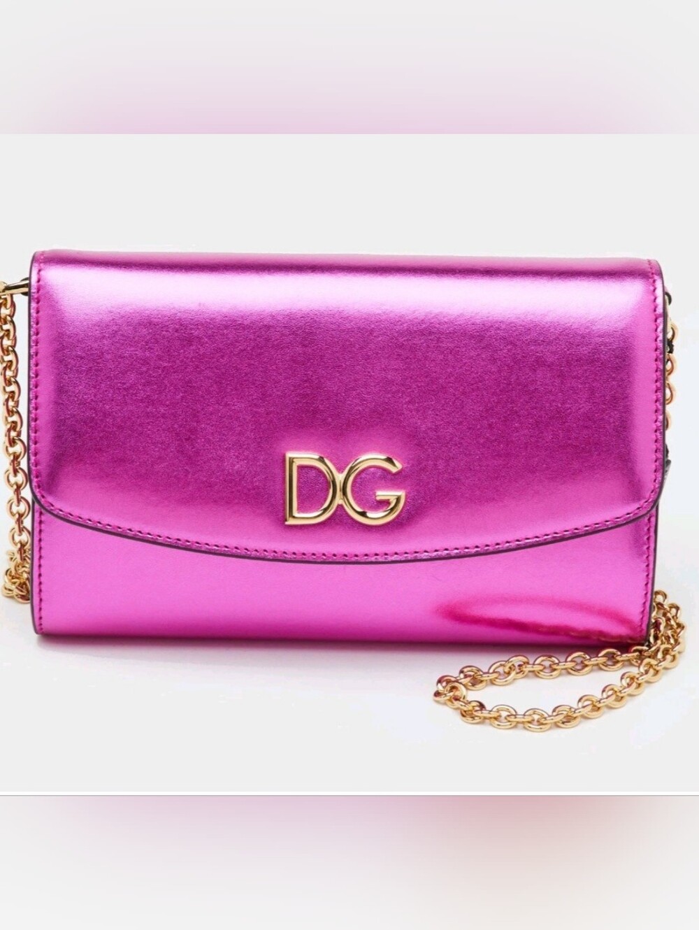 Dolce & Gabbana Metallic Fuchsia Crossbody/Clutch with Gold DG Logo